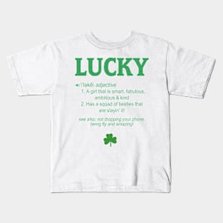 Lucky Definition Girls St Patrick's Day Shirt Graphic Tee Kids T-Shirt